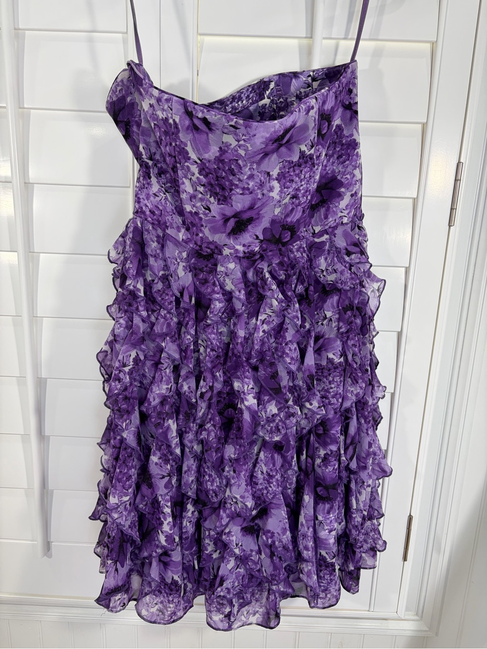 WHBM Strapless Purple Ruffled Party Dress (8) - Picture 3 of 8